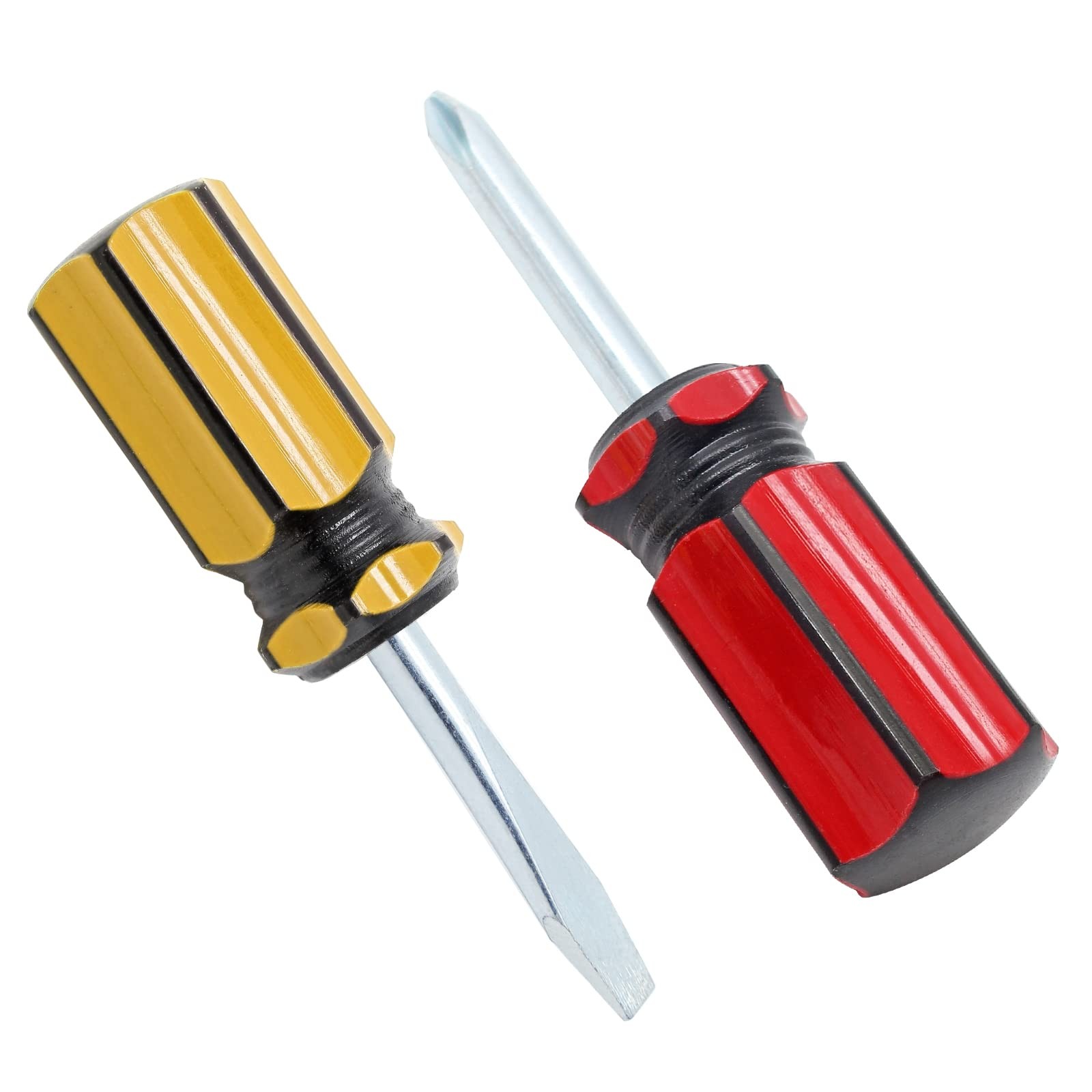 Waziaqoc 2PCS Short Phillips Head and Flathead Screwdrivers, Stubby Green,red