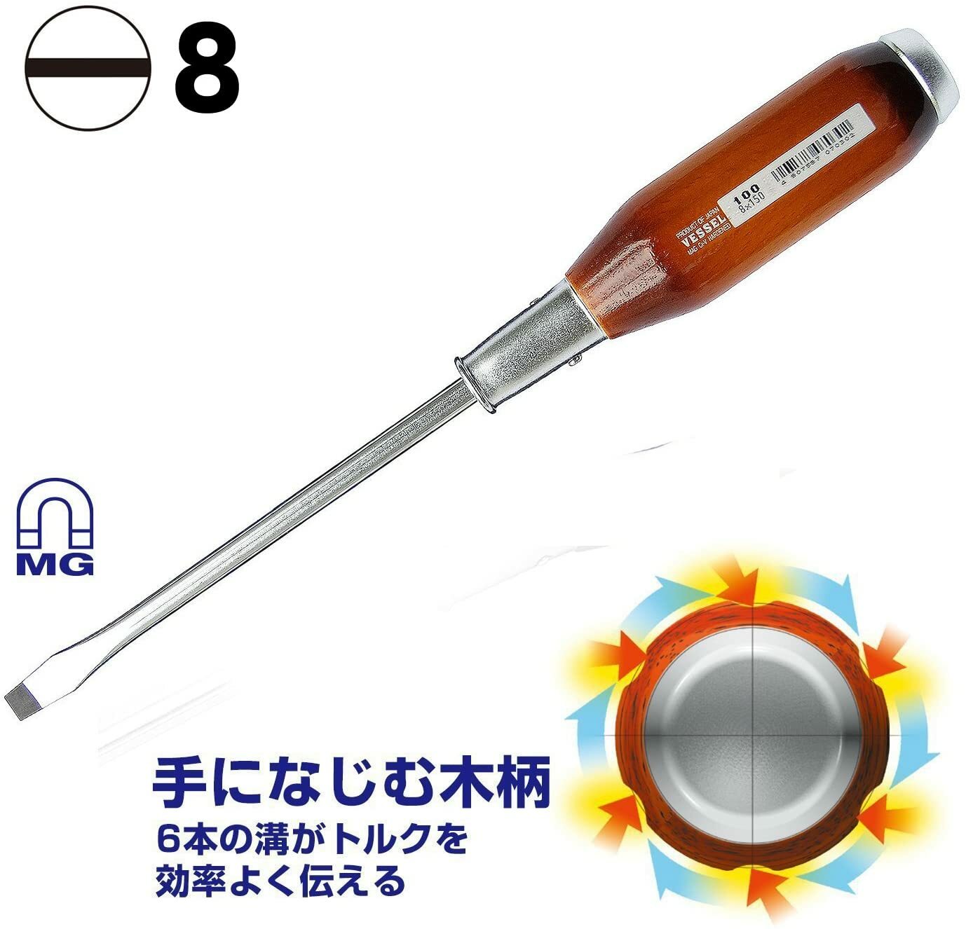 VESSEL 100 Phillips flat screwdriver 6-piece set penetrating wooden handle Japan