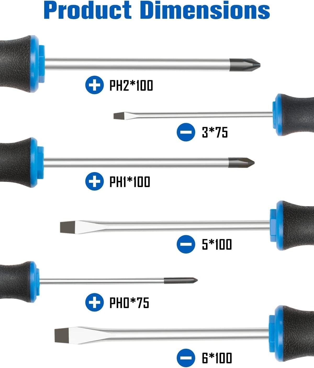 6PCS Magnetic Tip Screwdriver Set, 3 Phillips and 3 Flat, Professional Cushion