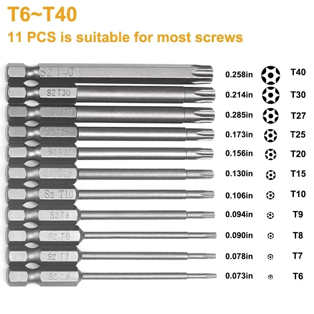12pcs T6-T40 Magnetic Head Torx Screwdriver Bit Set Security Tamper Proof Star