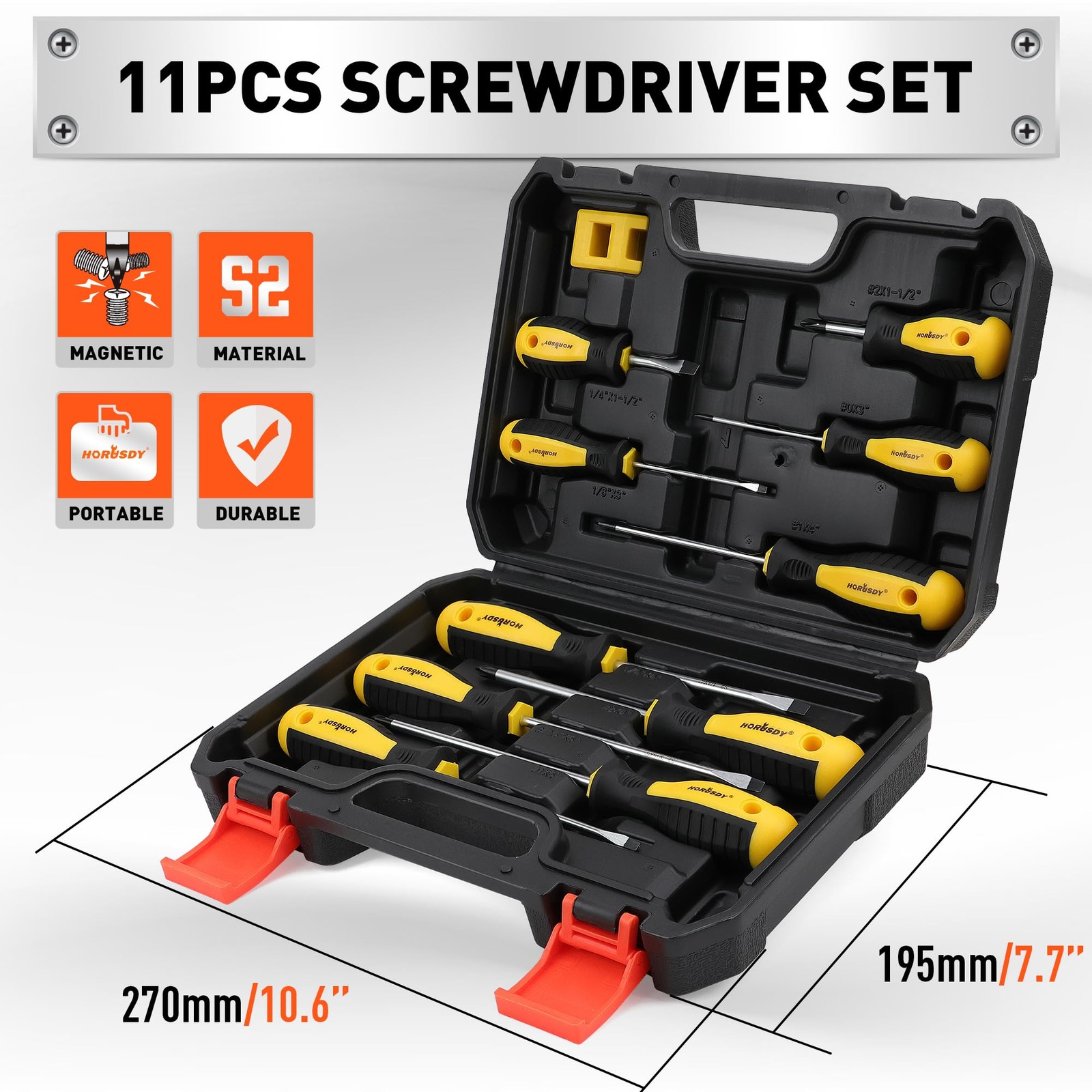 HORUSDY 11-piece Magnetic Screwdriver Set with Case, 5 Phillips & 5 Yellow