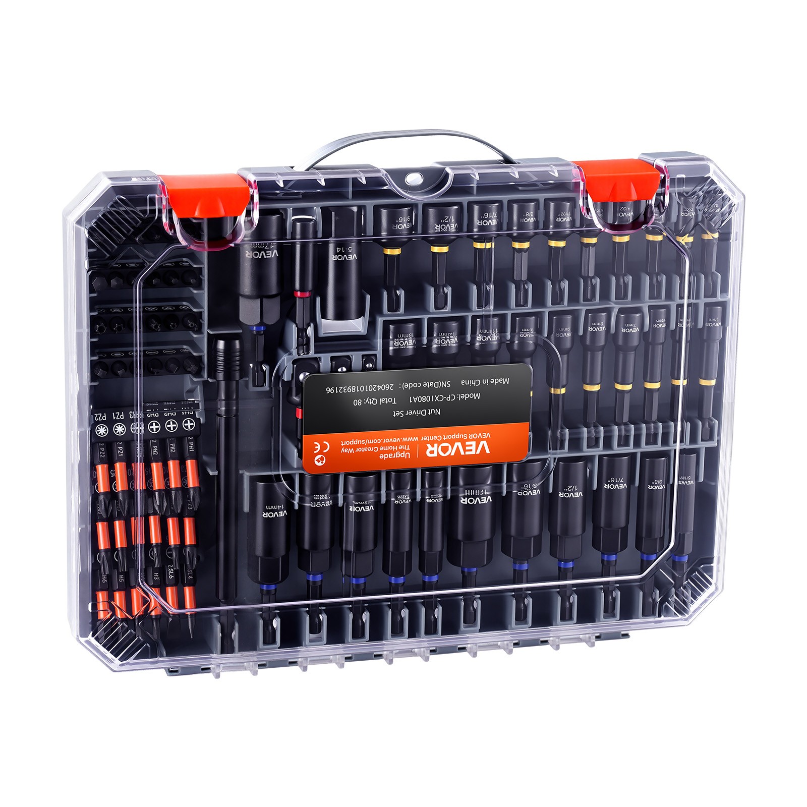 VEVOR Nut Driver Set Magnetic Nut Drivers 80-Piece SAE and Metric Carrying Case