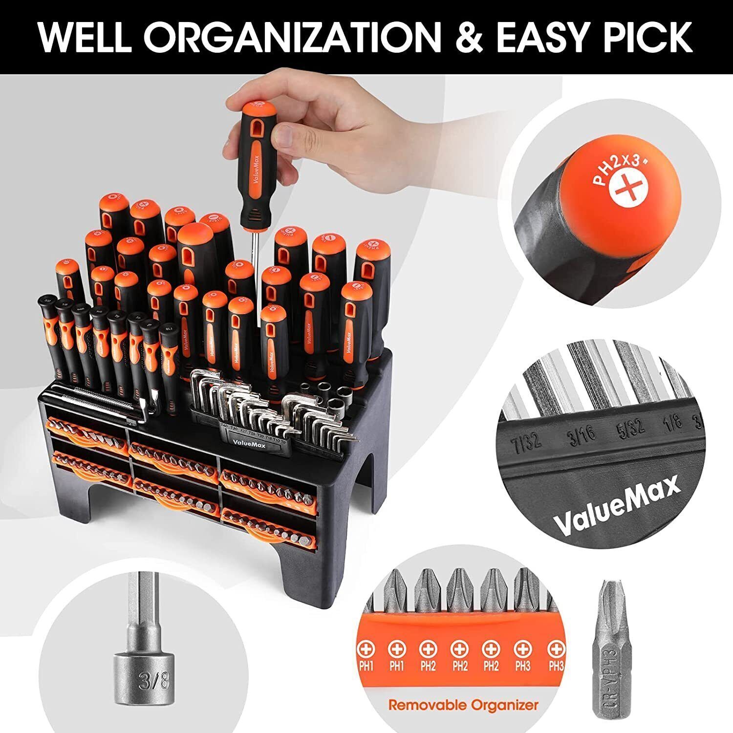 ValueMax Magnetic Screwdriver Set 126 Pieces Screwdriver Kits Racking Organize