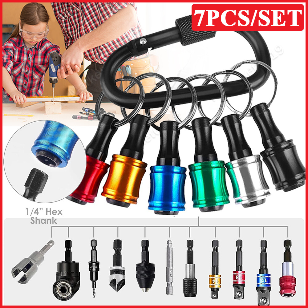 7Pcs 1/4″ Hex Shank Quick Release Keychain Screwdriver Drill Bit Holder Bits Set