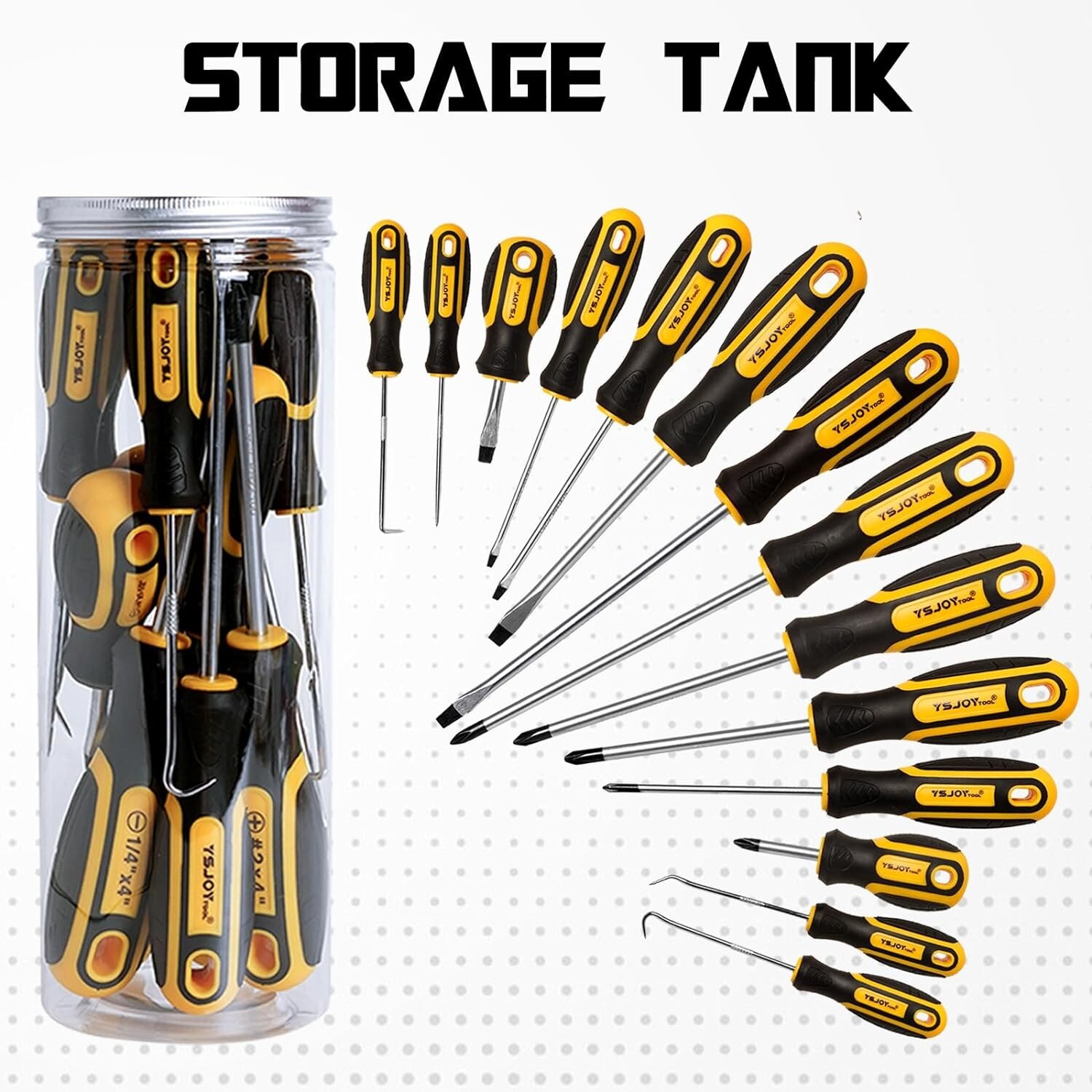 14-Piece Magnetic Screwdriver Set, 5 Phillips and 5 Flat Tips with 4 Pick & Hook