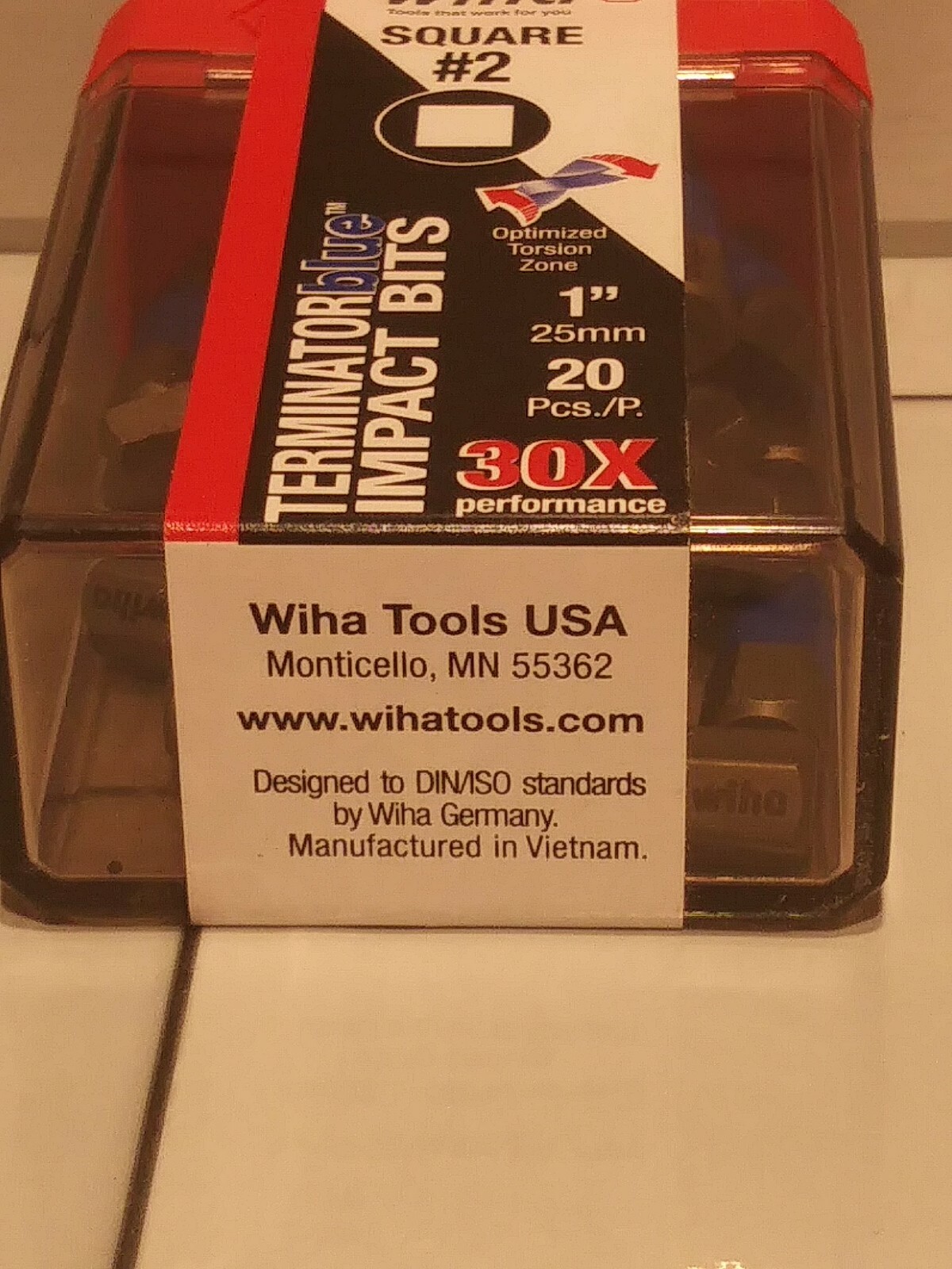 Wiha Tools 70065 #2 Square 1-Inch Terminator blue Impact, Pack of 20 Bits FS