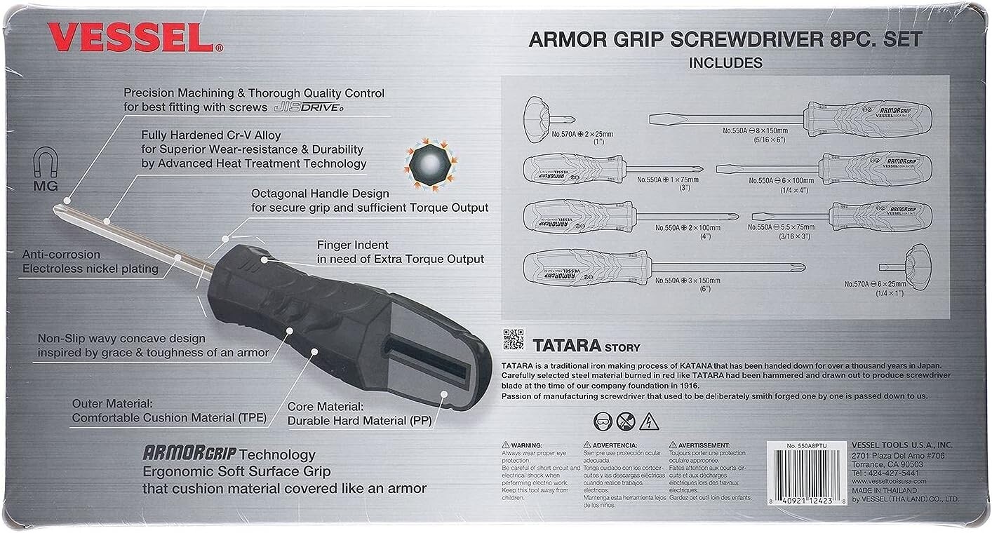 VESSEL ARMOR GRIP Screwdriver 8PC. Set JISDRIVE No.550A8PTU Shipping from Japan