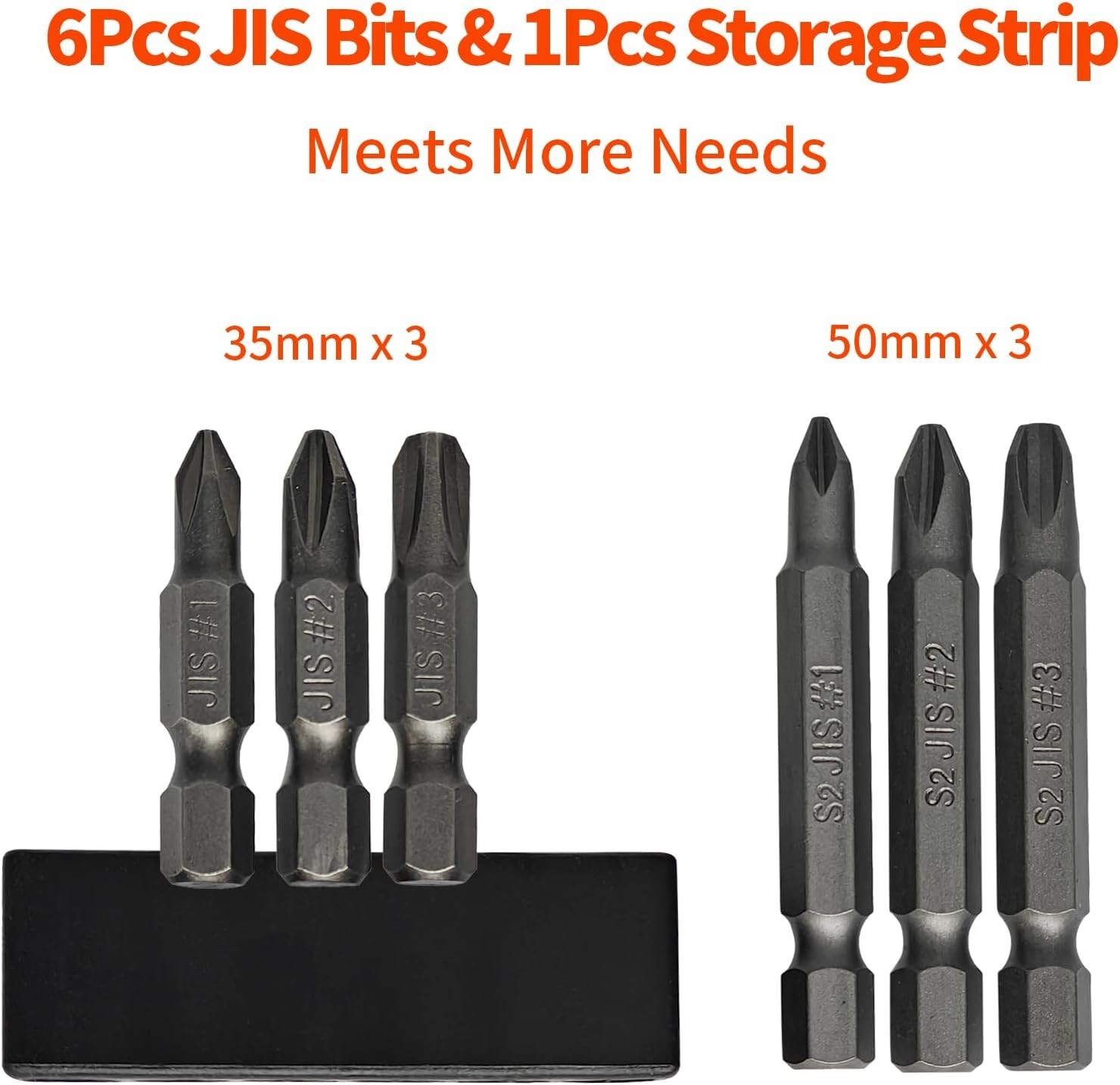 6Pcs JIS Impact Screwdriver Bit Set With Magnetic Tip S2 Alloy 1/4 Hex Shank