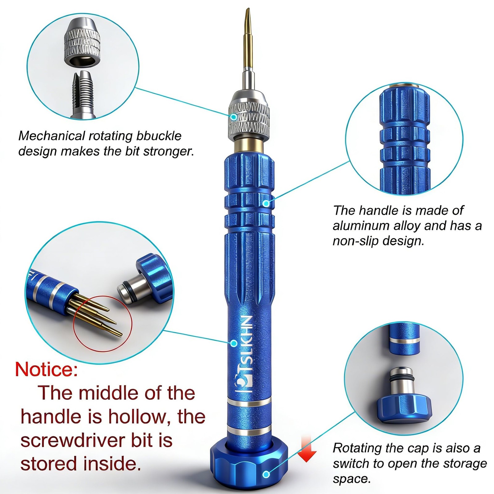 5-in-1 Multifunctional Small Screwdriver, PTSLKHN S2 Steel Magnetic Blue 5in1