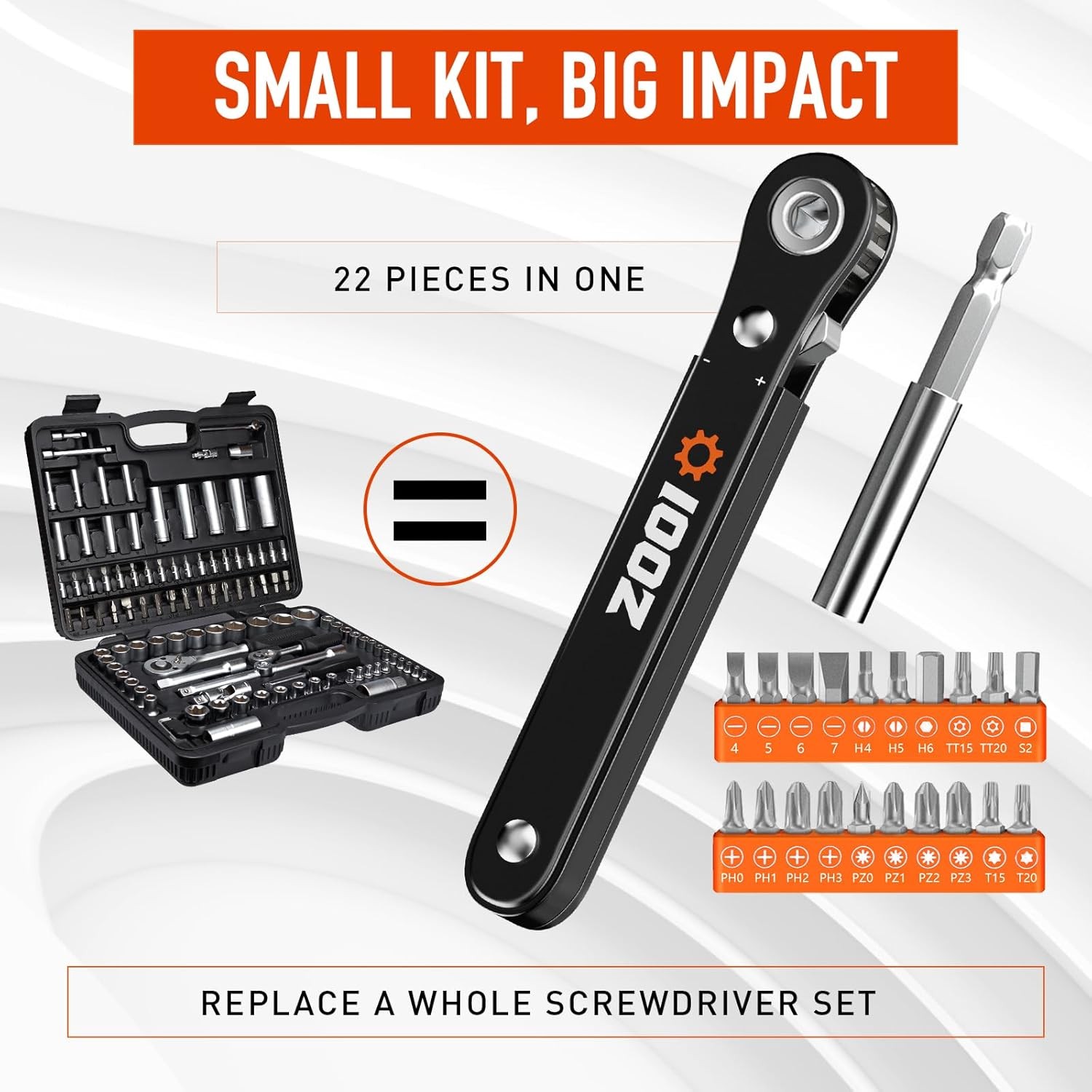 ZOOI Ratchet Screwdriver Set, EDC Gear Tool Pocket Size, Black