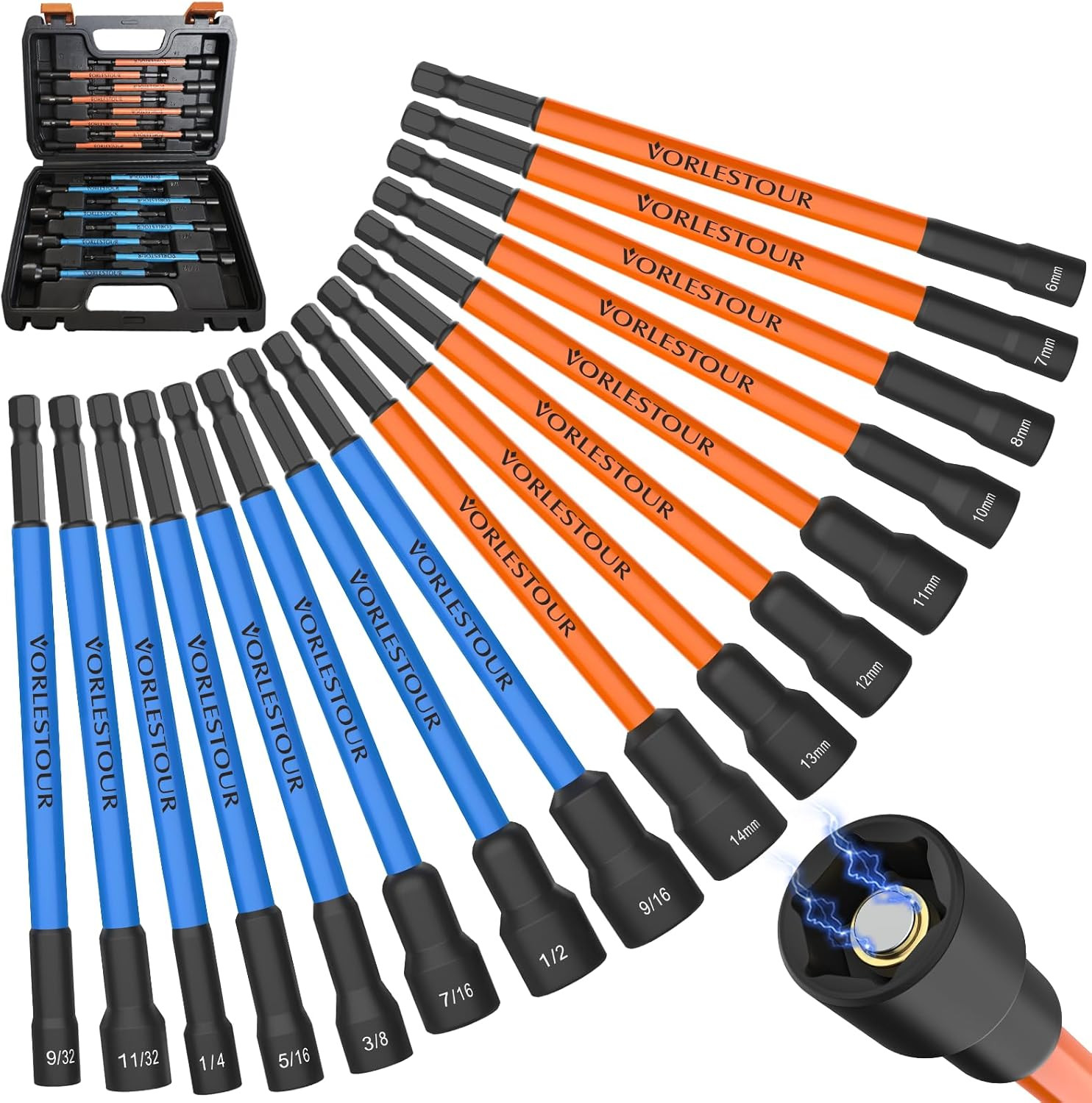 16PCS Magnetic Nut Driver Set for Impact Drill, 6 Inch Extra Long Nut Drivers wi