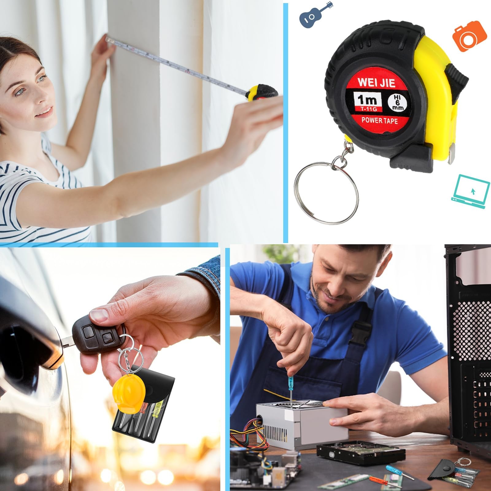 108 Pcs Mini Construction Helmet Keychains Tape Screwdrivers Tool Adult Men Gift
