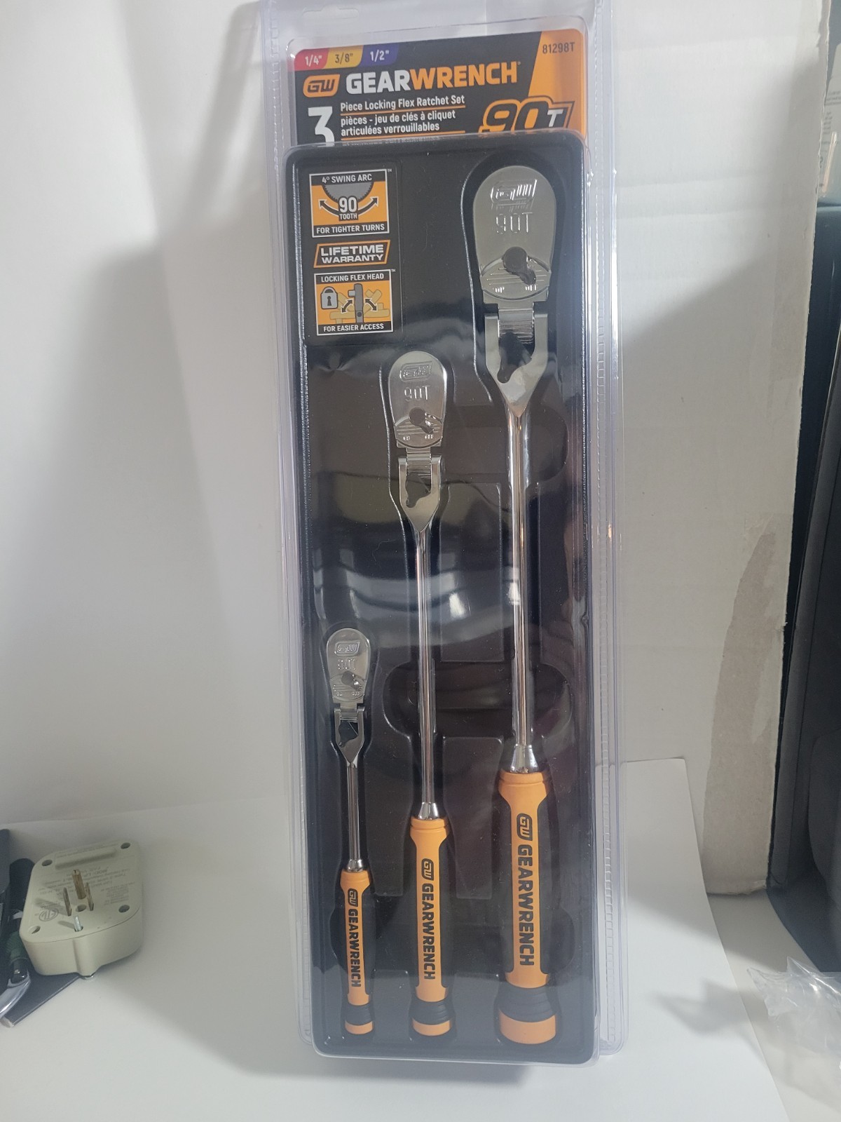GEARWRENCH 81298T 1/4″, 3/8″ & 1/2″ Drive 90 Tooth Lockin Flex Head Ratchet Set