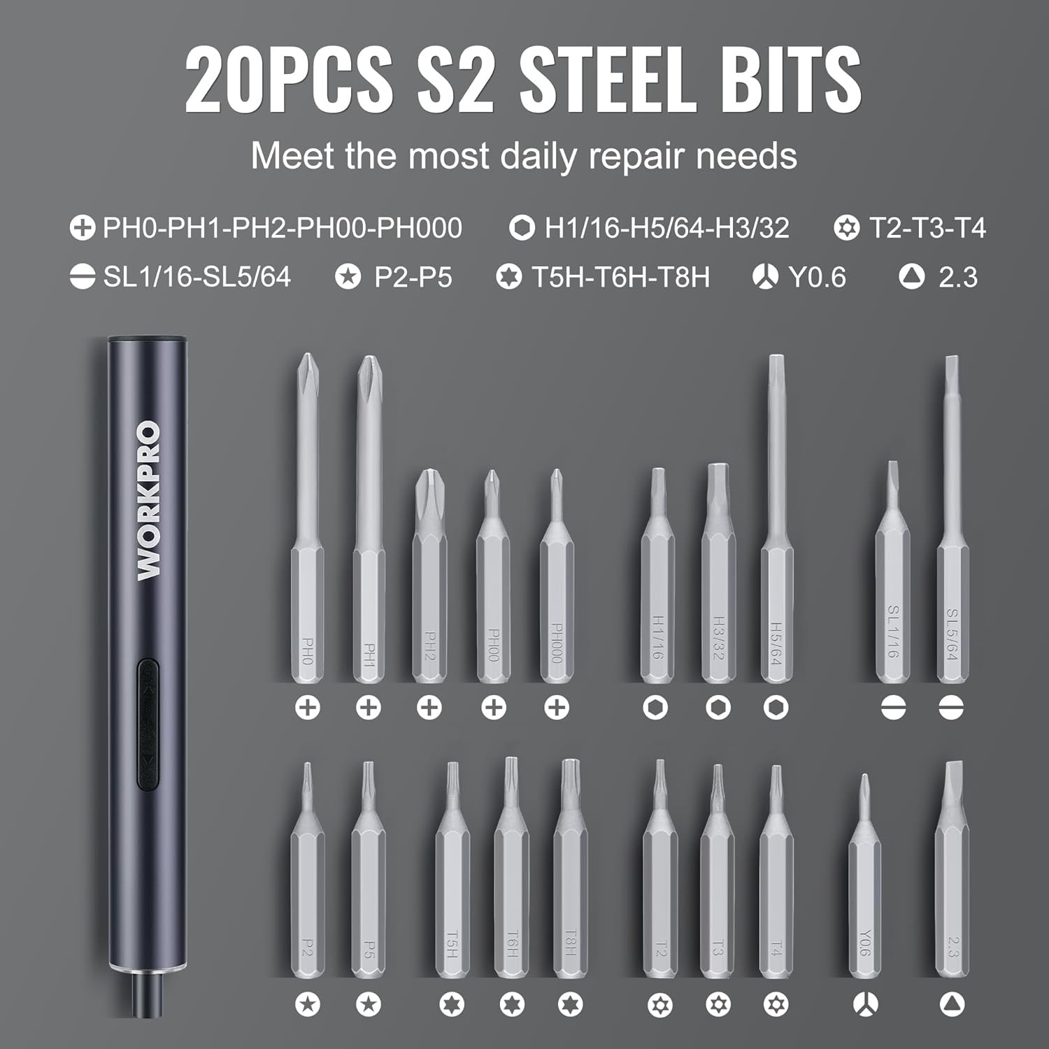 WORKPRO 20 in 1 Magnetic Rechargeable Cordless Screwdriver Kits Mini Screwdriver