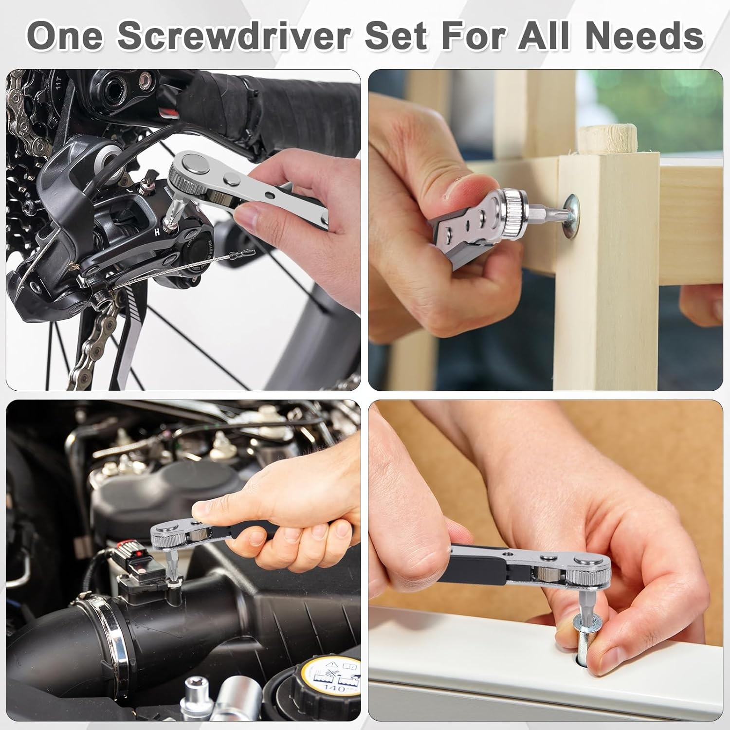 10-In-1 Angled Ratchet Screwdriver Set，90 Degree Right Angle, Angled and Offset