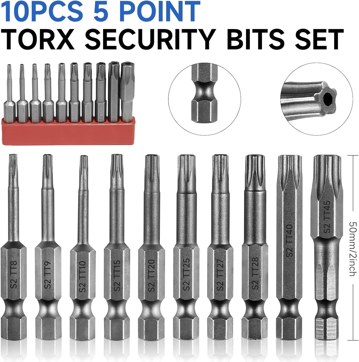 5 Point Security Torx Bit Set 10pcs Star Bits 5 point, 50mm/2inch