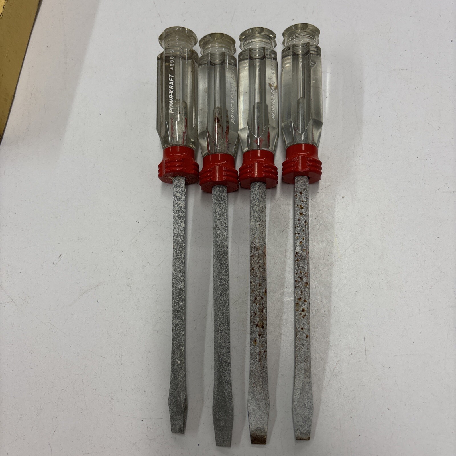 4 Vintage 6″ Screwdrivers Plastic Handle 4600-006 Powr-Kraft See Photos