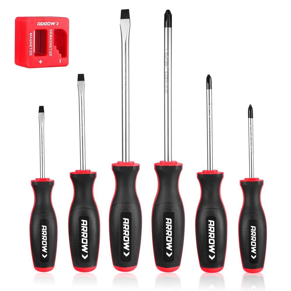 ARROW 6PC Magnetic Screwdriver Magnetizer/Demagnetizer Set Phillips Flathead Tip