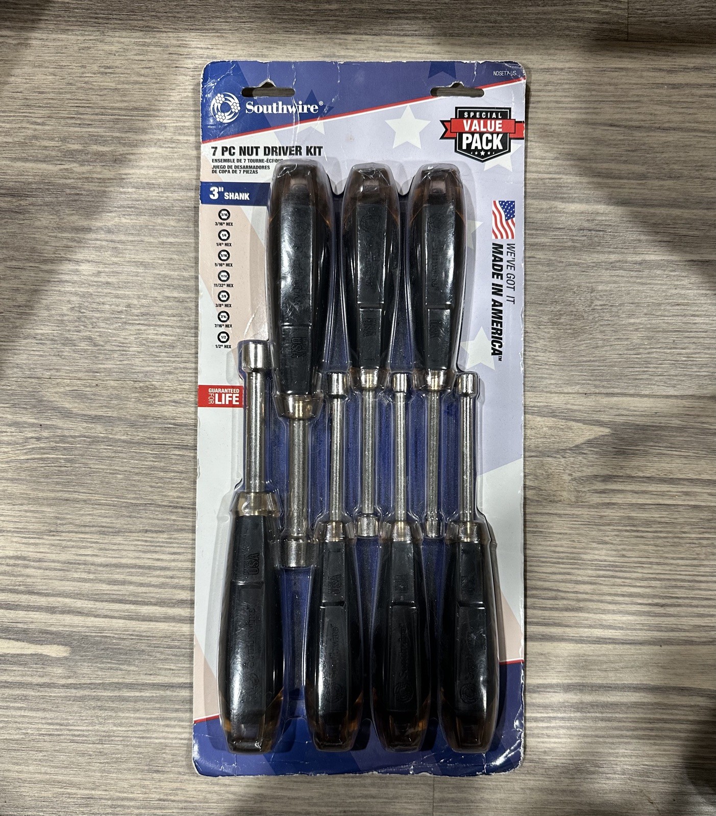 Southwire Tools NDSET7-US 7-Piece Hollow-Shaft Nut Driver SAE USA
