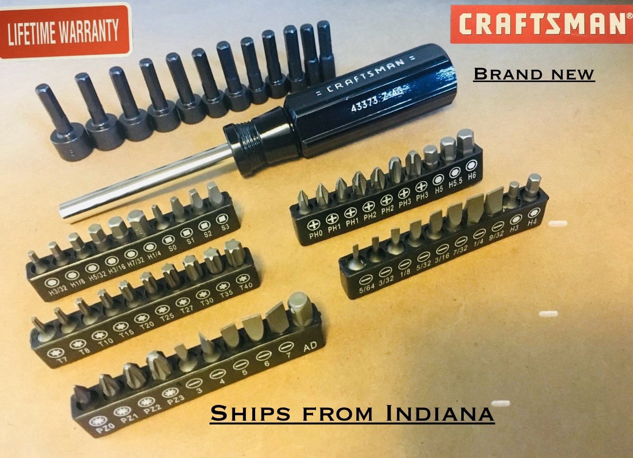 CRAFTSMAN 43373 63Pc Magnetic Nut Driver Bit Set SAE Metric Torx Hex Square