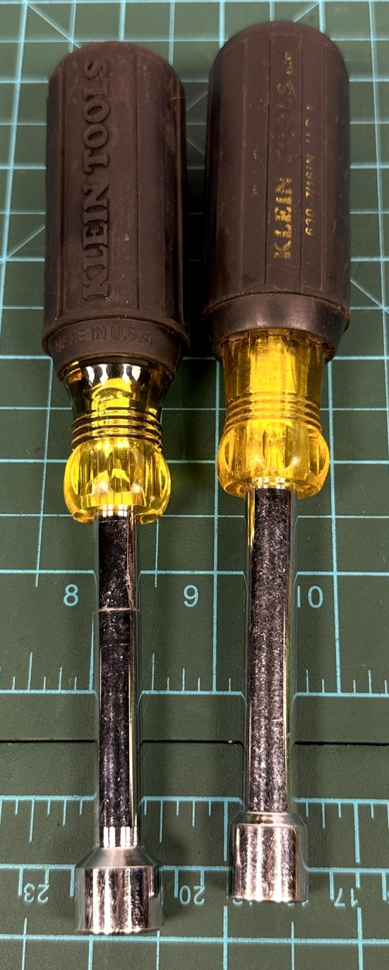 Klein Tools Nut Driver Set 2pc Cushion-Grip Hollow-Shank Made USA 7/16