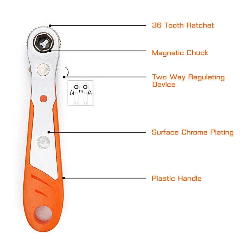 Ratcheting Right Angle Screwdriver Hex Drive 90 Degree Offset + 10pc Bits Set US