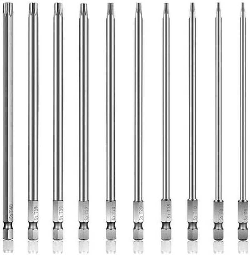 Juego de 10 puntas de destornillador Torx de 6 pulgadas de largo (T6-T40)