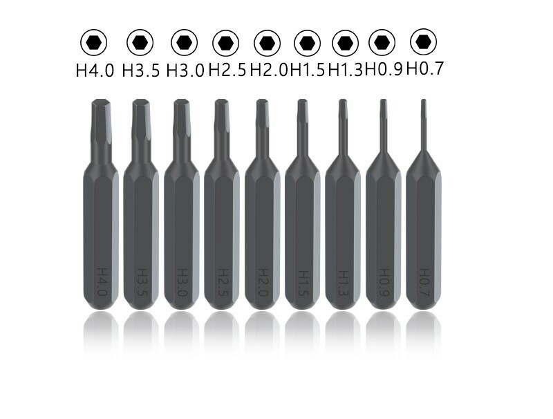 9PC H0.7,H0.9,H1.3,H1.5,H2.0,H2.5,H3.0,H3.5,H4.0 Hex Micro Screwdriver Bits H4mm