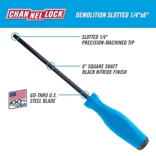 2 Piece Demolition Screwdriver Set Phillips #2 Slotted 1/4 Inch 6 Inch Heavy