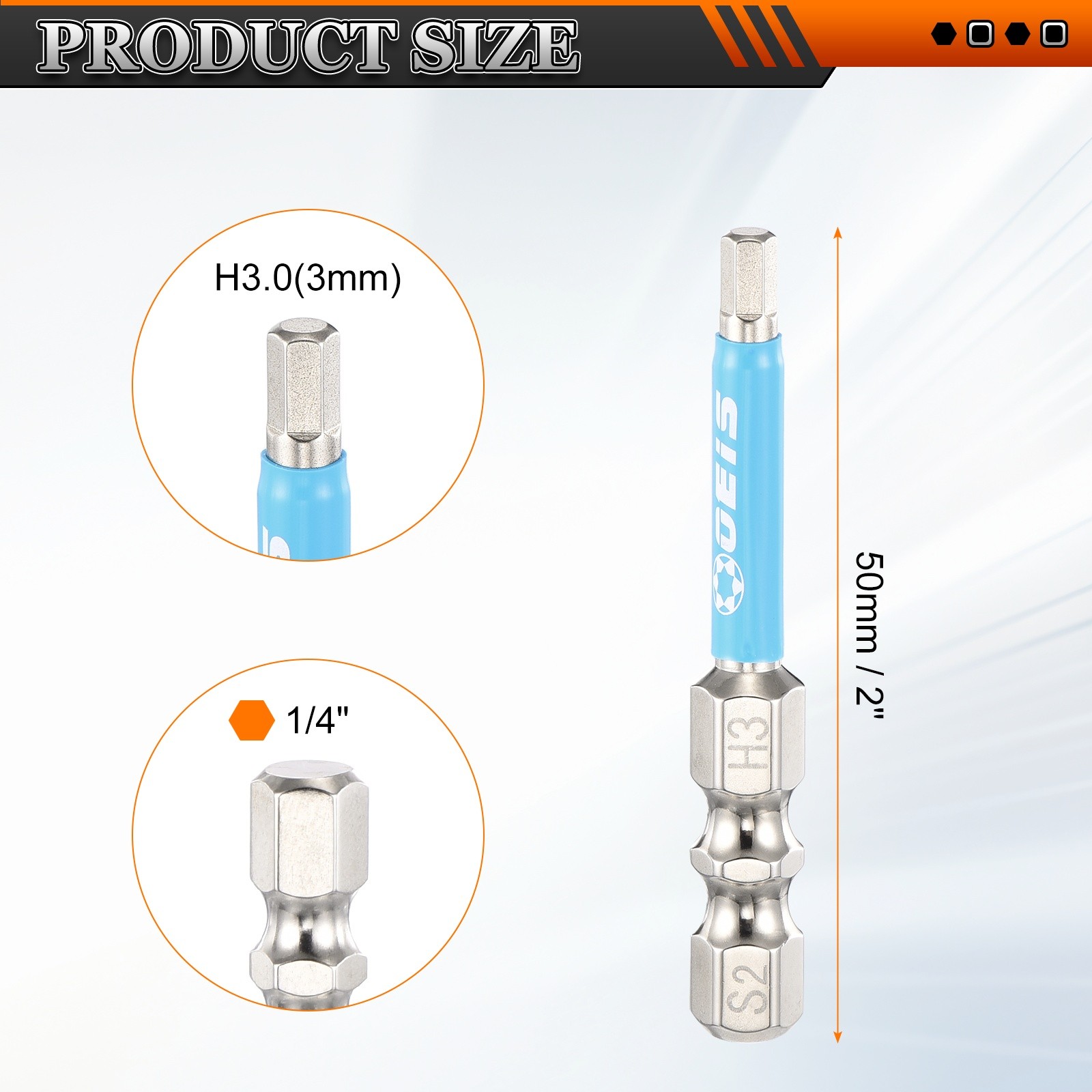 2pcs 3mm Hex Bits for Screwdriver, 1/4″ Nail, 5cm S2