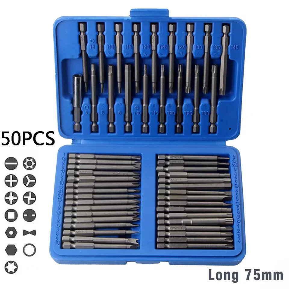 50Pcs Security Tamper Proof Bit Set Hex Torx Star Spline Flat Screwdriver Bit
