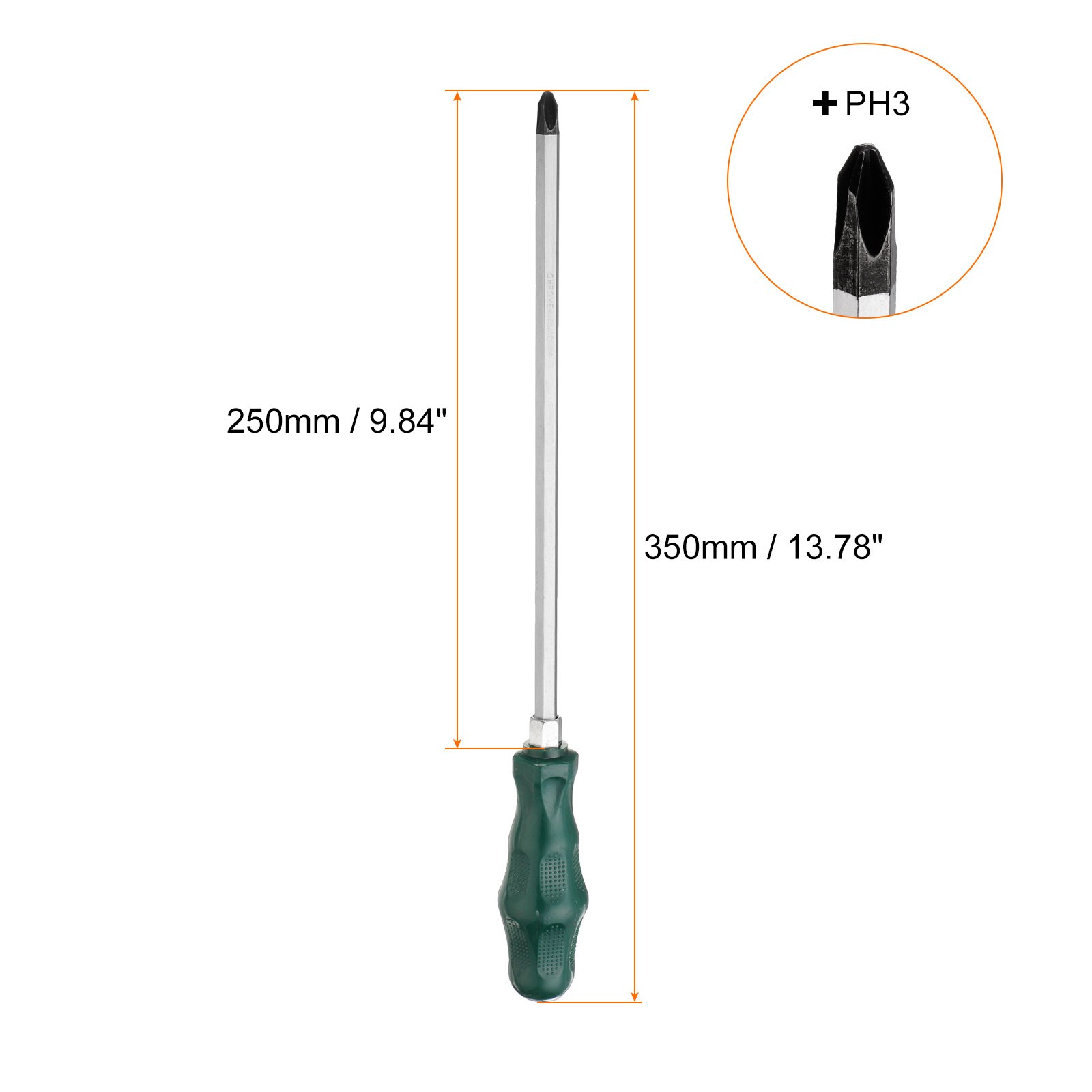 PH3 Phillips Screwdriver #3 13.8″ Magnetic Demolition CR-V Green