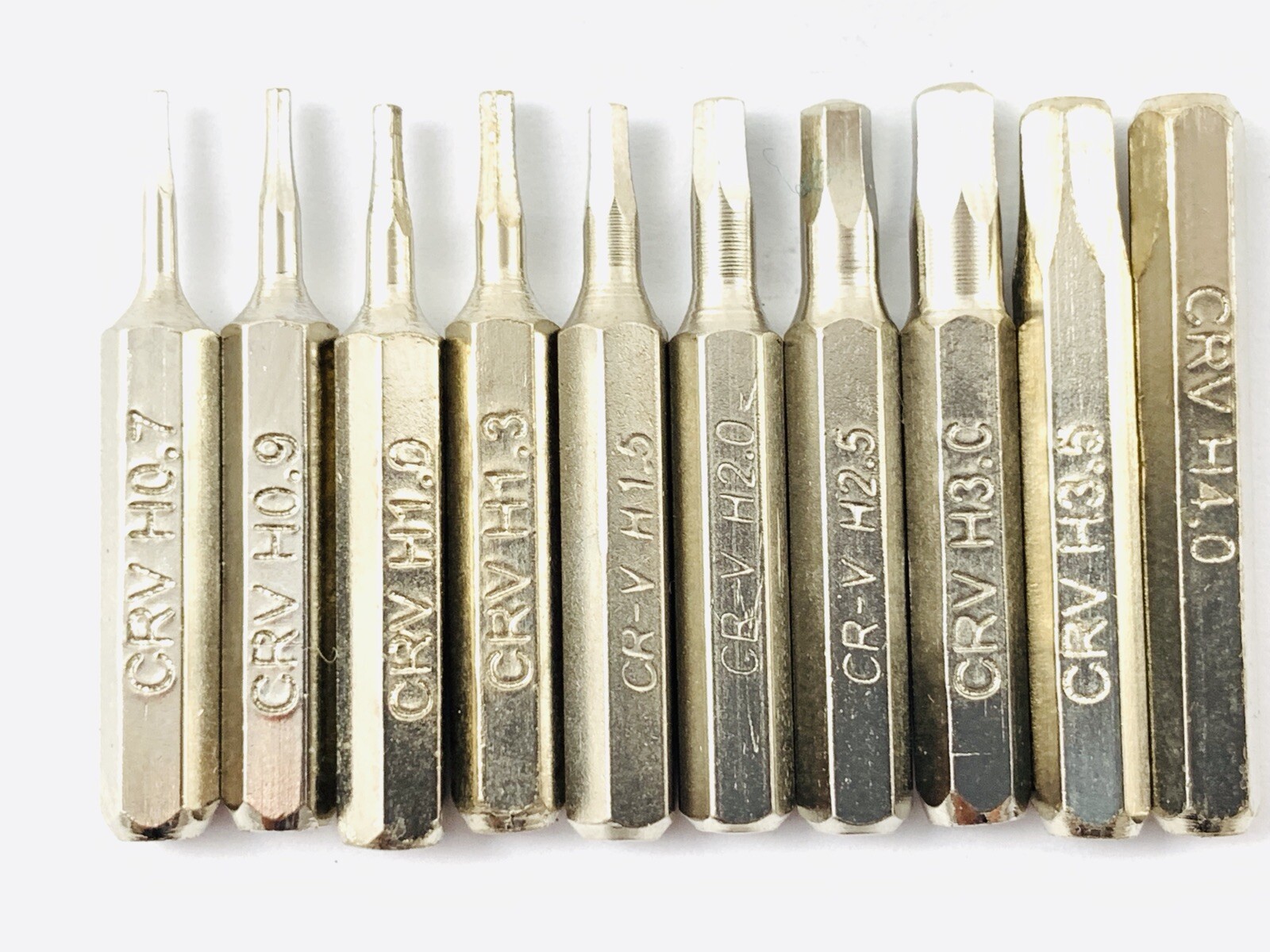 10pc CR-V Hex Bit Set Includes H0.7,H0.9,H1.0,H1.3,H1.5,H2.0,H2.5,H3.0,H3.5,H4.0