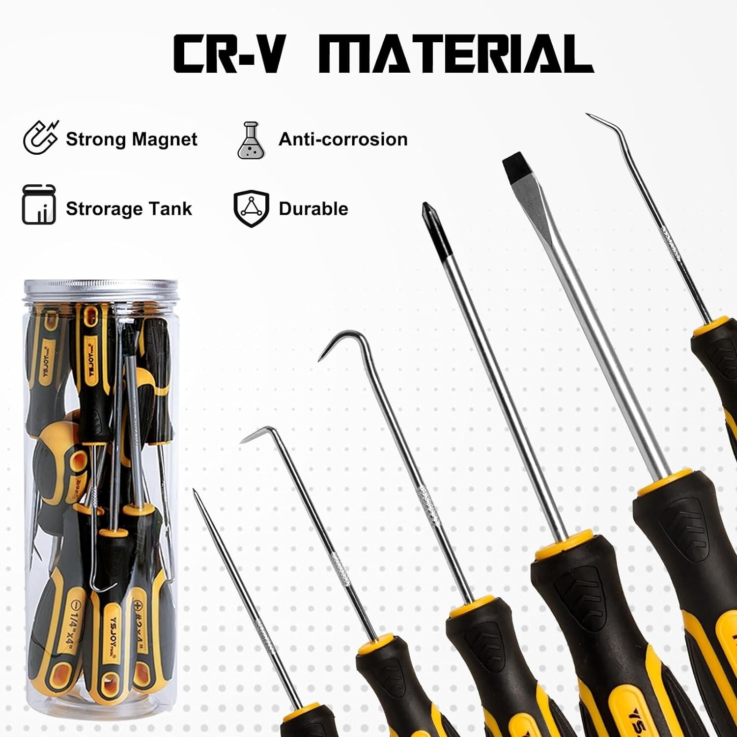 14-Piece Magnetic Screwdriver Set, 5 Phillips and 5 Flat Tips with 4 Pick & Hook