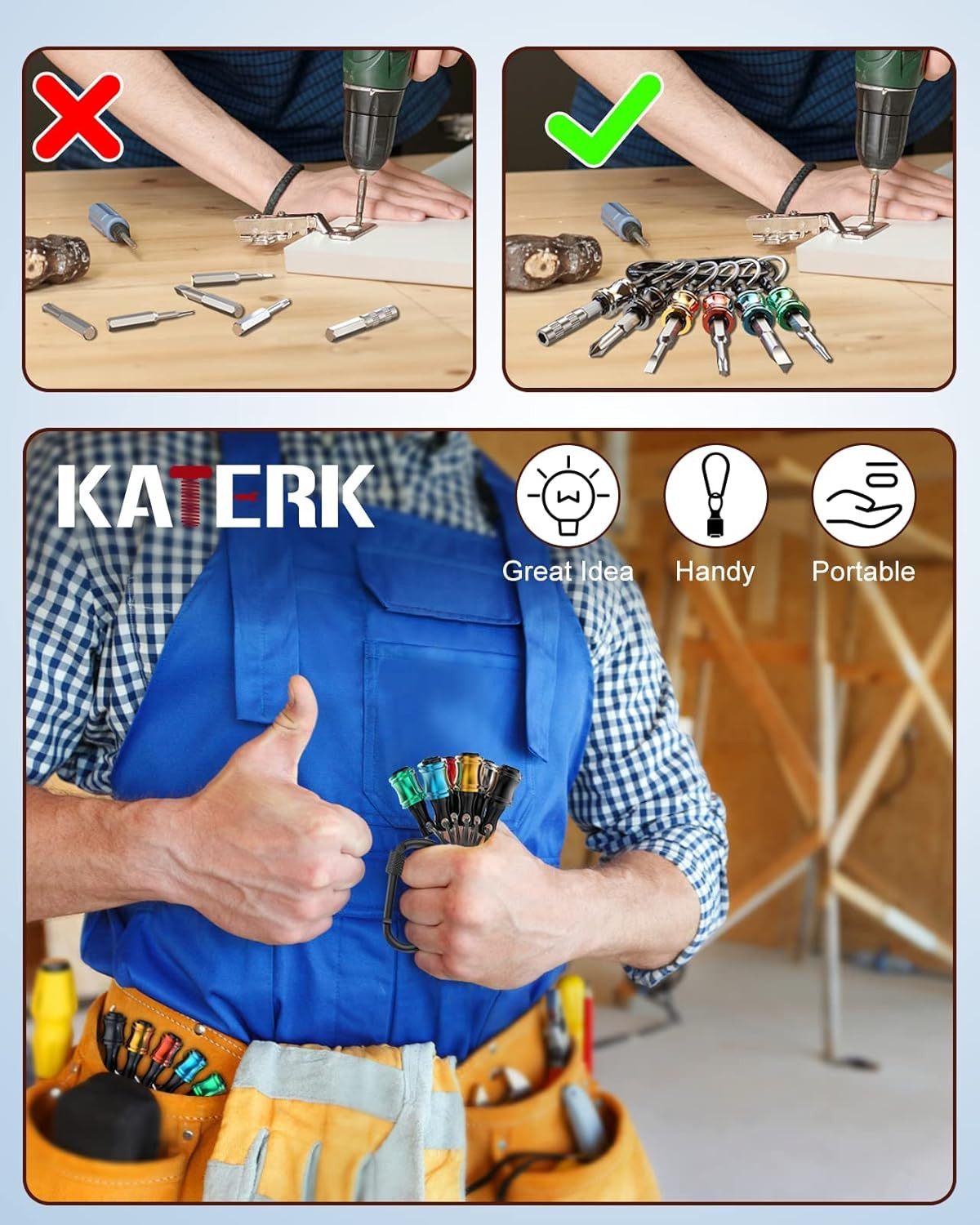 Portabits 12 piezas llavero hex 1/4 pulgada adaptador taladro rapido herramienta