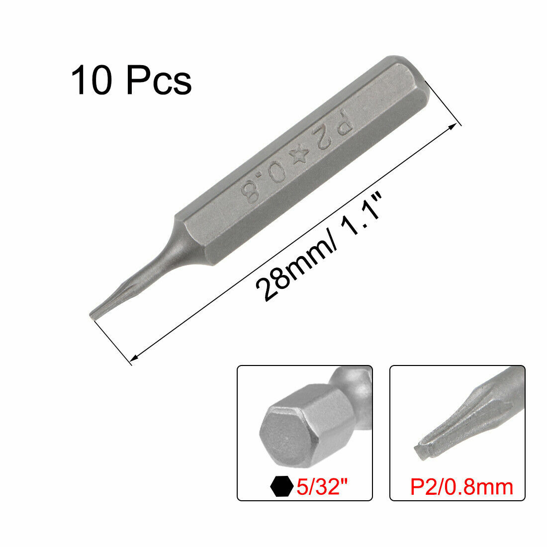 Screwdriver Bits 10pcs 5/32 Inch Hex Shank Star-Shape P2/0.8mm Set