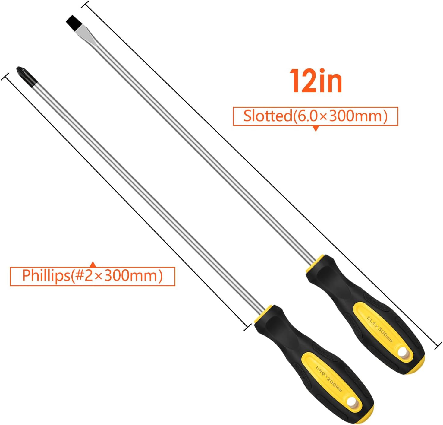 2Pcs Long Magnetic Screwdriver Set, 12In Extra Long Phillips and Slotted Screwdr