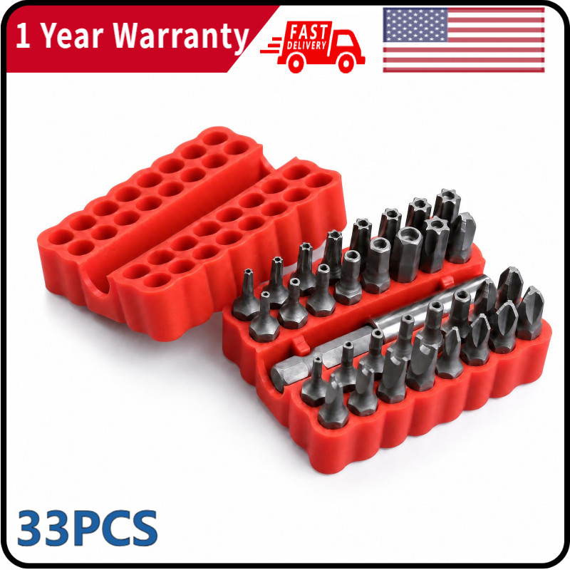 33 PCS Tamper Security Torx Bit Set Hex Head Drill Extension Screwdriver Bits US