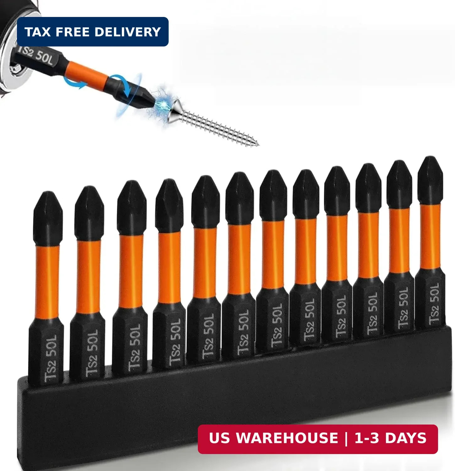 12-Piece S2 Alloy Steel Cross Head Screwdriver Bit Set, 2 Inch PH2 Impact Bits,