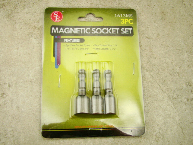 Carbon Steel Magnetic 3 Piece Hex Socket Set, 1/4″, 5/16″, 3/8″, Tools, Office