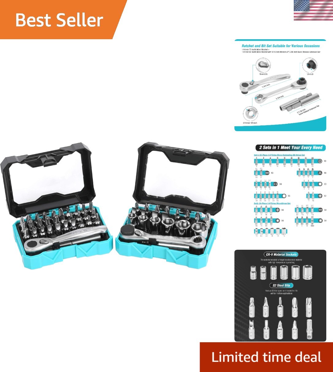 Mini Ratchet Wrench Set 56pcs Screwdriver Socket Bits Tool Kit for Tight Spaces