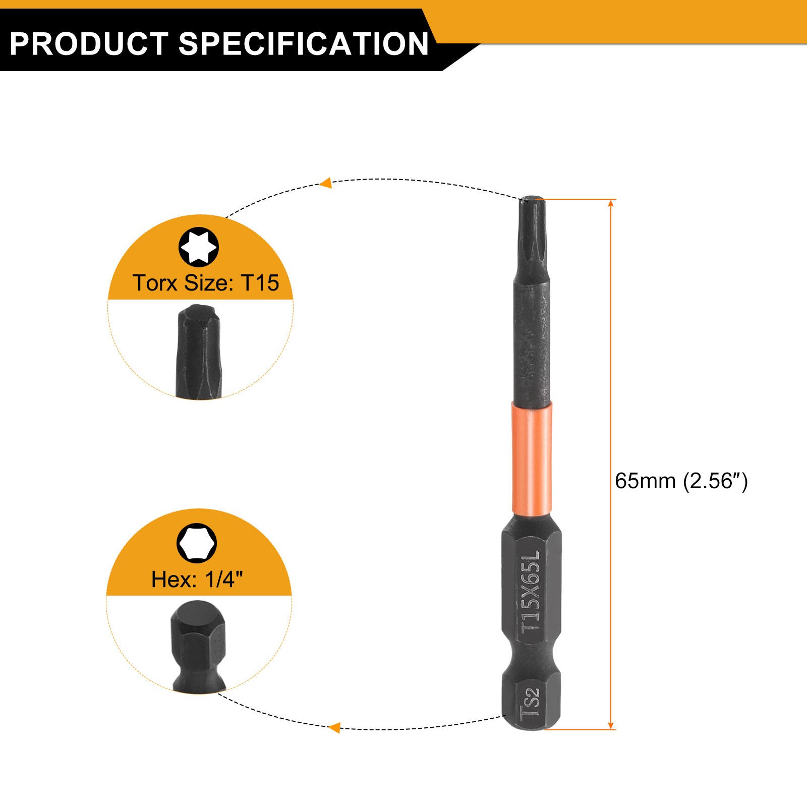 3pcs T15 Tip 6.5cm Torx Hexagon 1/4″ Magnetized