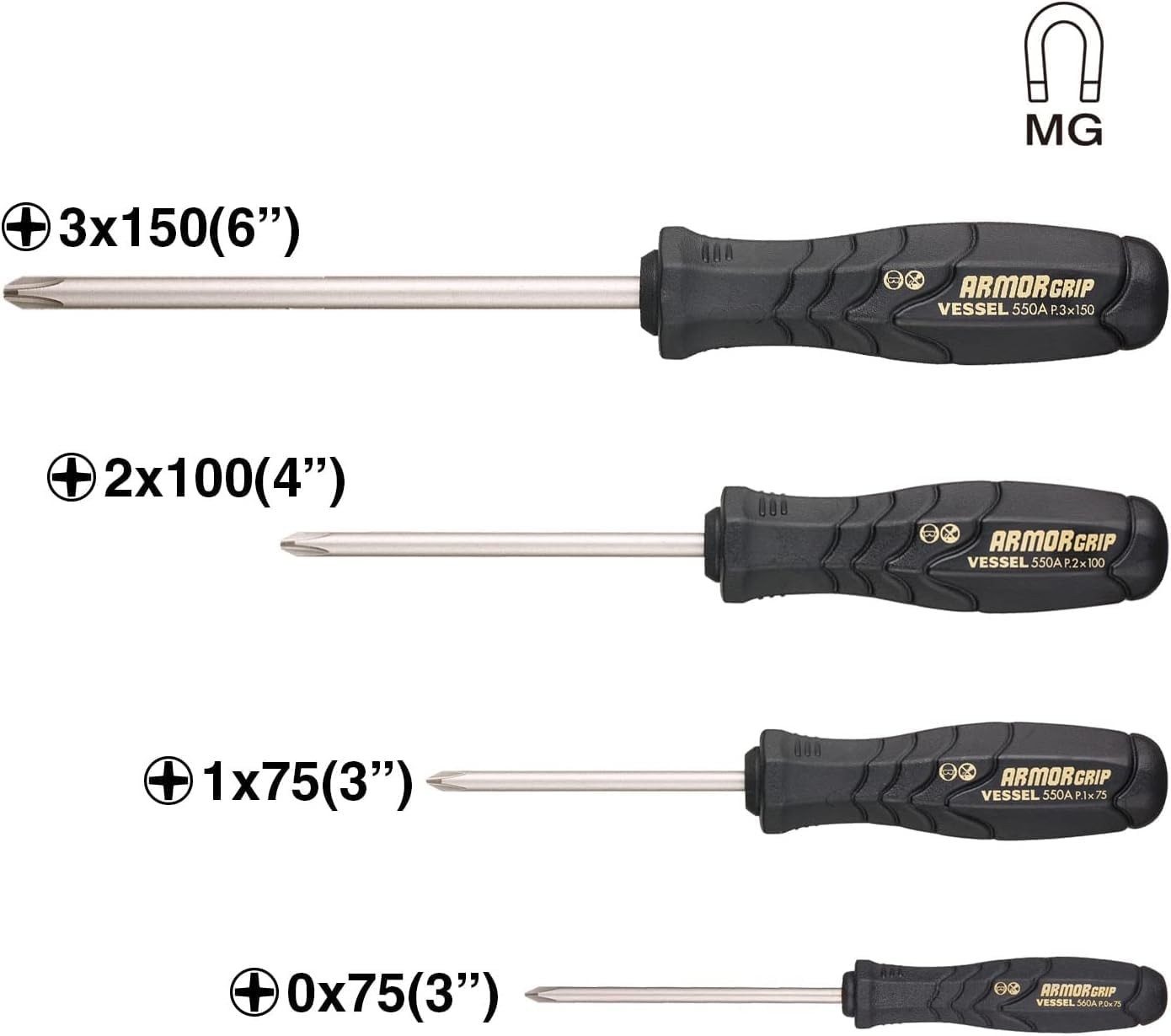 ARMOR GRIP™ Screwdriver Cross Point 4PC. Set (JISDRIVE) No.550APH4PBU