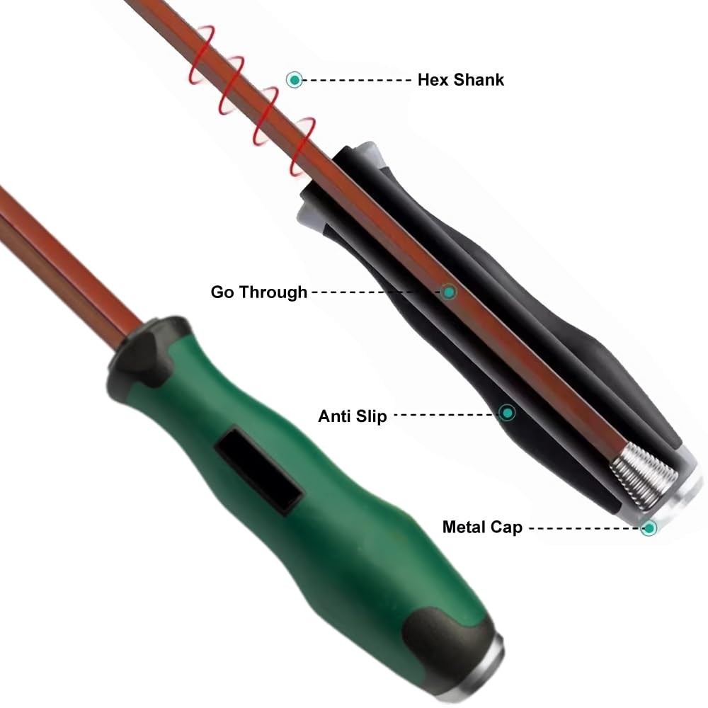 Demolition Screwdriver,2 Pieces 6 * 150mm S2 Steel Go Through Slotted and PH2…