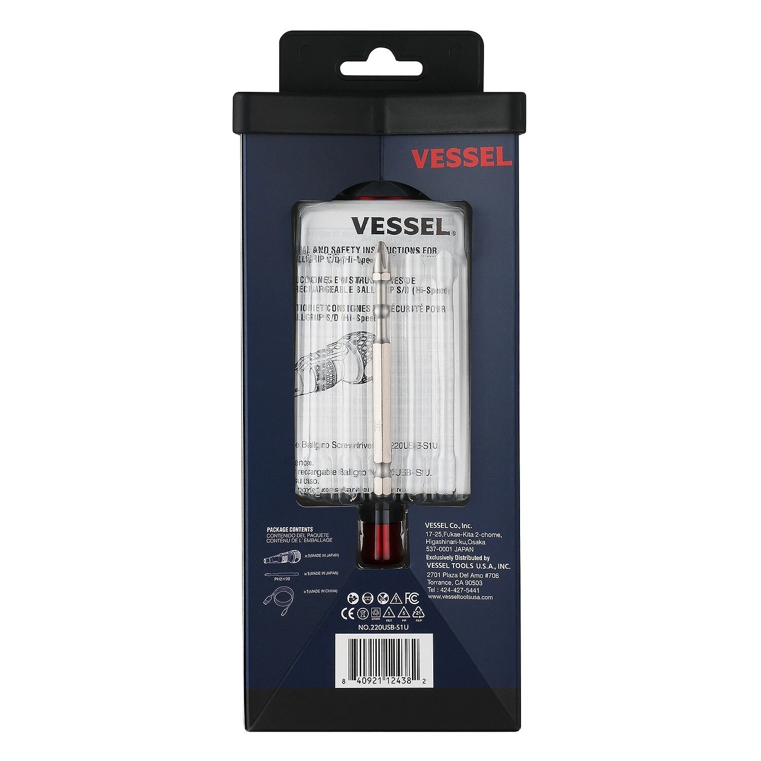 Vessel Cordless Electric Screwdriver w Ball Grip, High Speed, 11 pc Bit Set