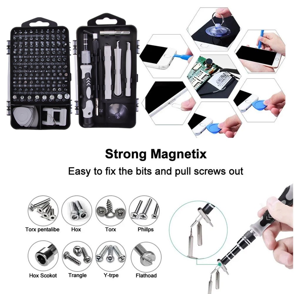 Magnetic Precision 115 in 1 Repair Screwdriver Set PC Phone Electronics Tool KFW