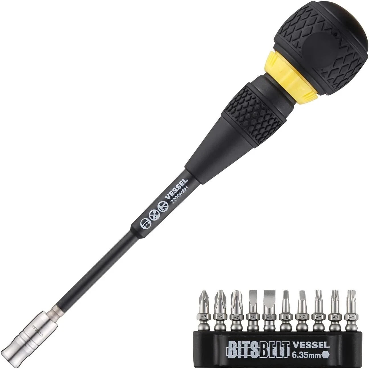 Vessel Ball Grip Ratchet Interchangeable Screwdriver with 10pc Bit Set 2200MBH12