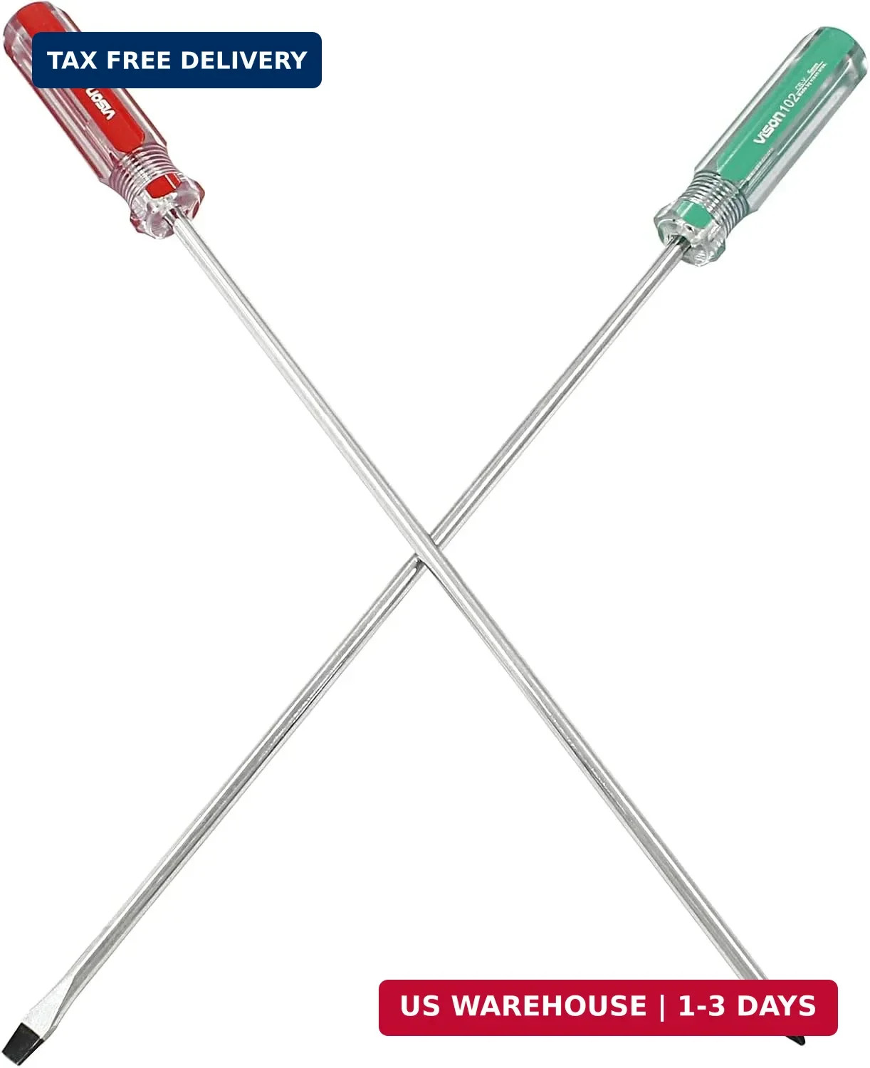 10 Inch Screwdriver Set, 2PCS | Long Screwdrive Cross Head & Flat Head, 5mm Tip
