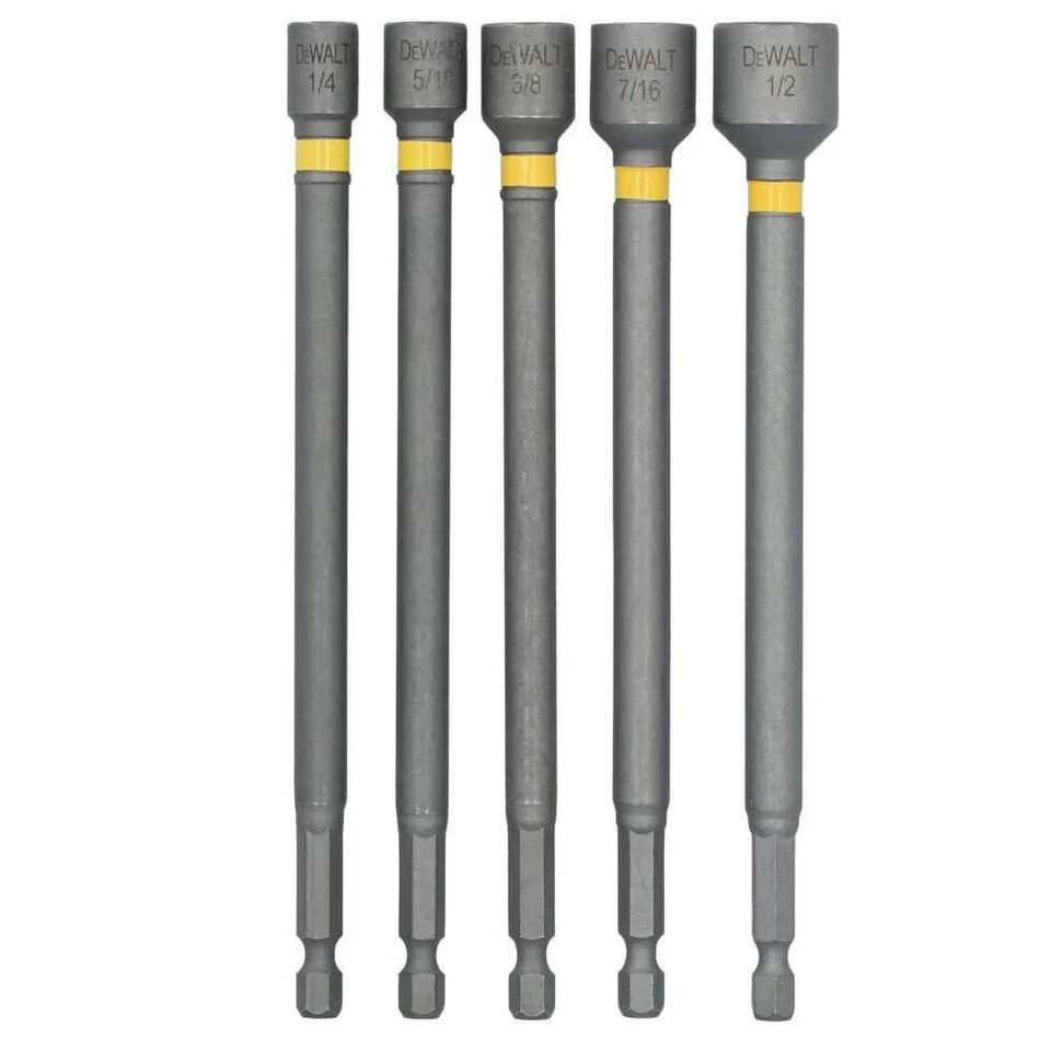 TWO DEWALT 6-in MAGNETIC NUT DRIVER SET 5-PIECE 1/4” 5/16” 3/8” 7/16″ 1/2″