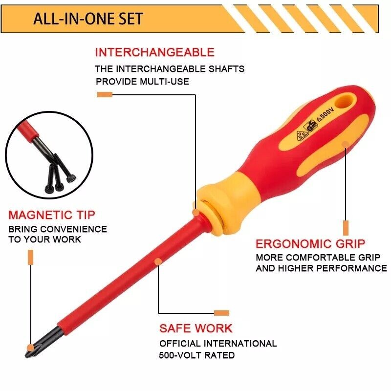 10-in-1 500V Insulated Precision Multi-Bit Screwdriver Set Electrician Slotted